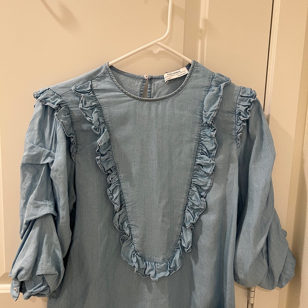 Zara denim ruffle top